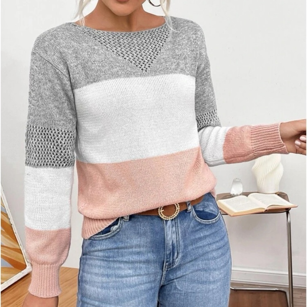 New color block long sleeve sweater